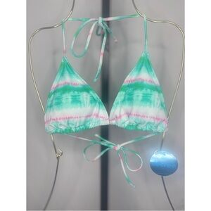 Decree Green and Pink Tie-Dye Bikini Top